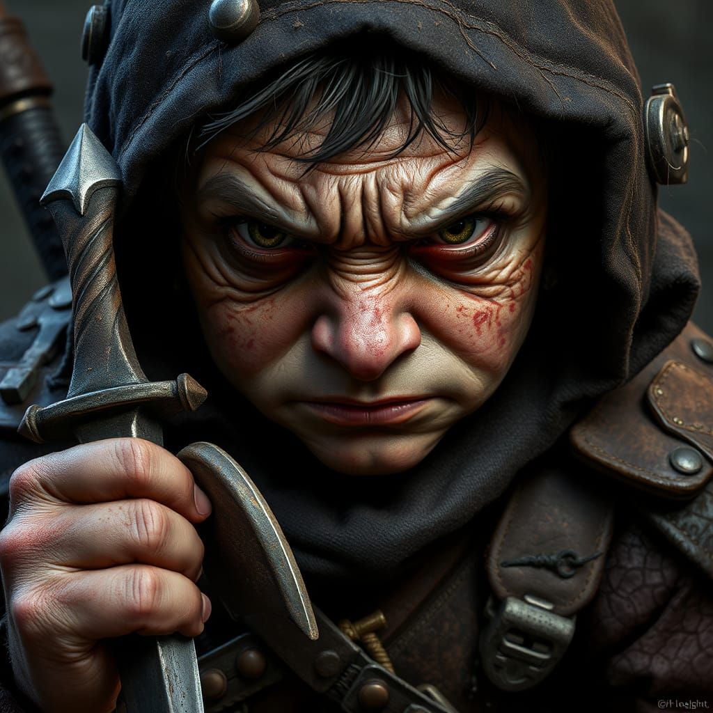Halfling Rogue in Dark Fantasy Style