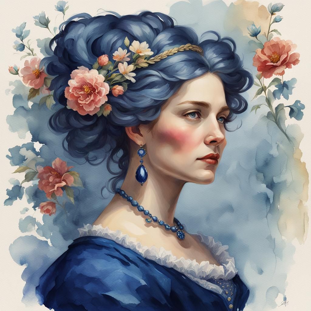 Elegant 18th Century Woman Portrait in Watercolor Style