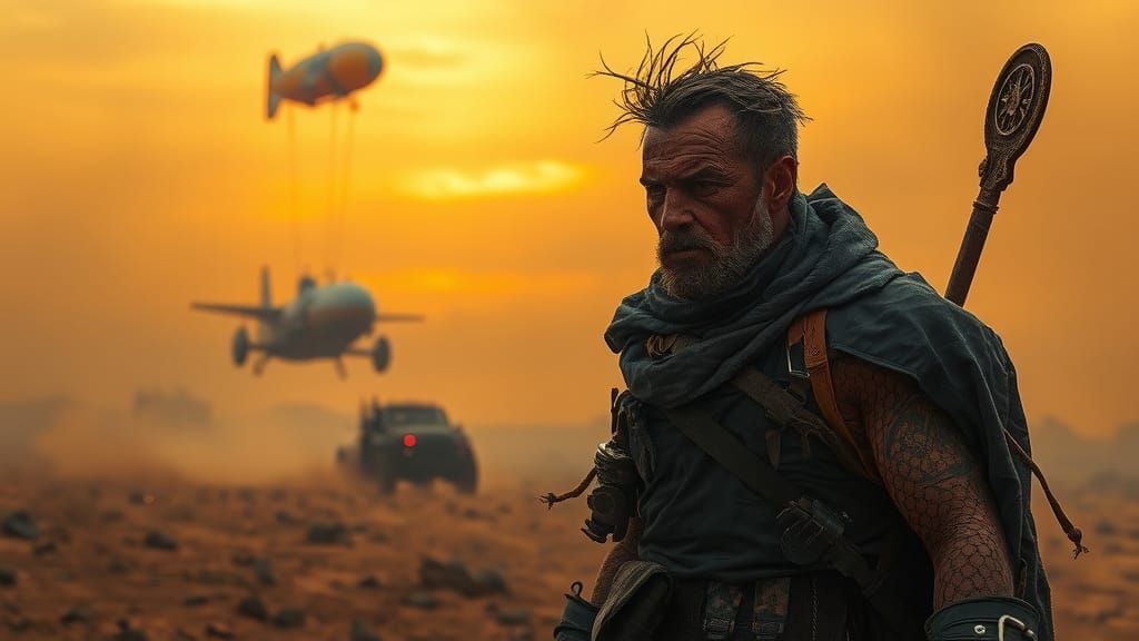 Post-Apocalyptic Warrior in Steampunk Wasteland