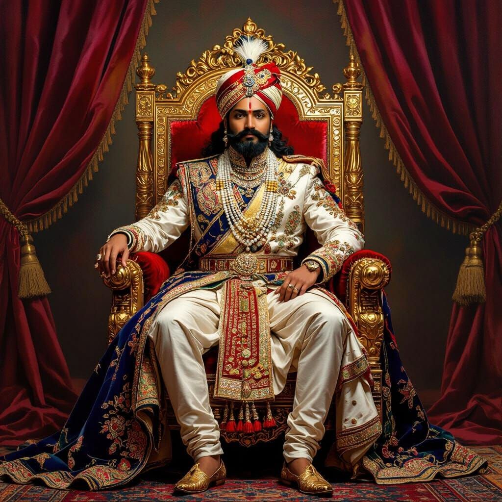 Maharaja on Golden Throne in Raja Ravi Varma Style