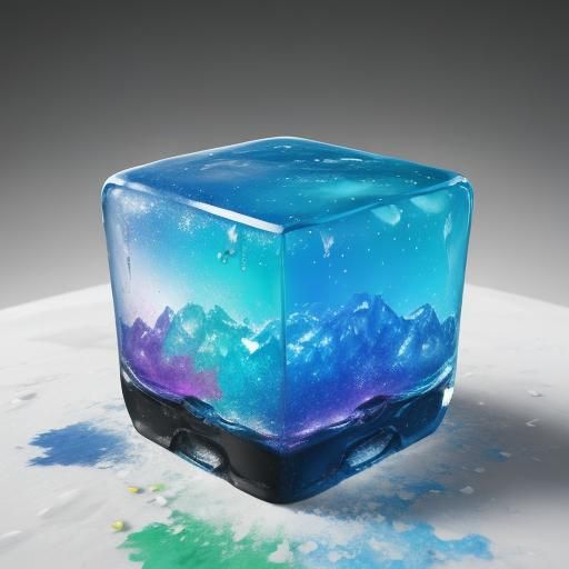 Melting Rainbow Ice Cube: Vibrant Street Art Close-Up