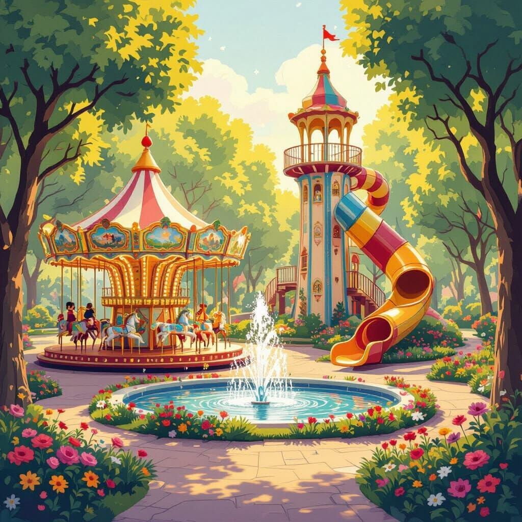 Vibrant Park Scene Captivating Children's Attention