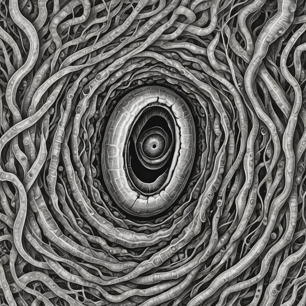 Intriguing Ink Drawing of Leech and Embryo