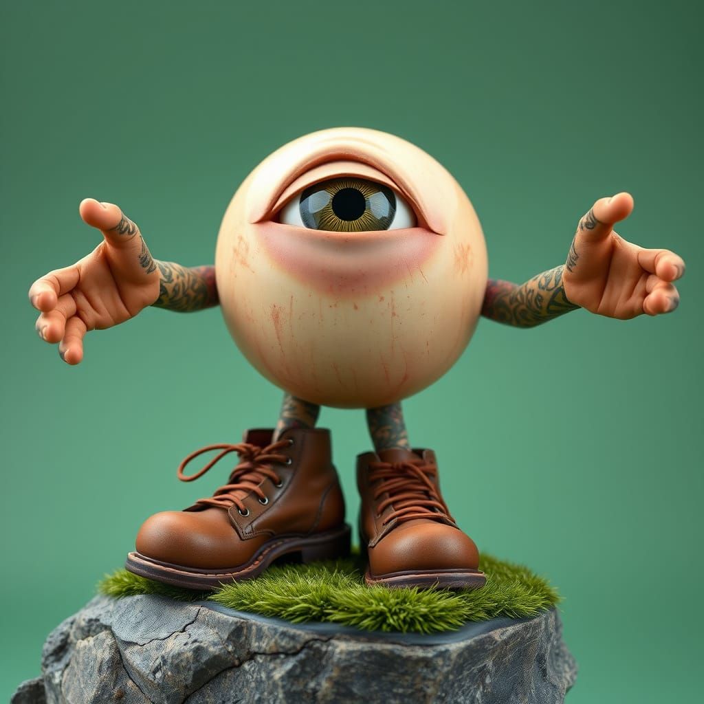 Gigantic Eyeball Character in Humorous Claymation Style
