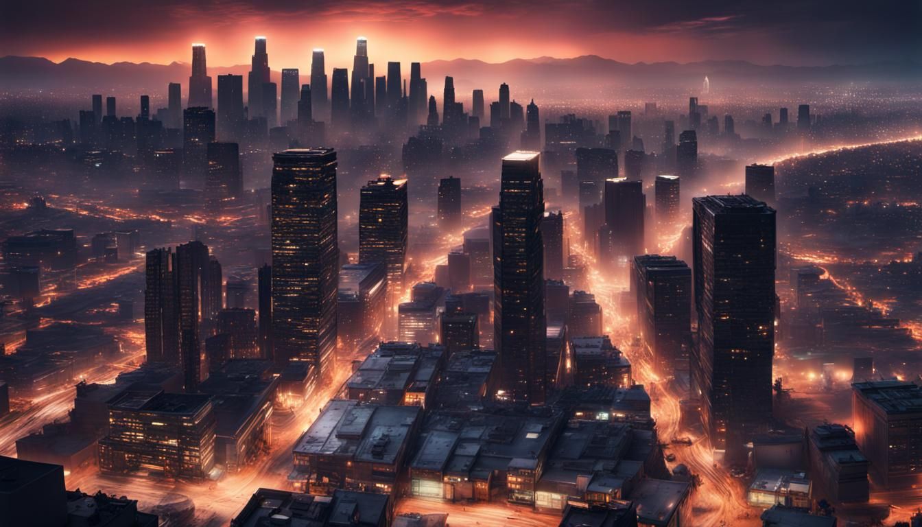 Dystopian Los Angeles Cityscape in Hyper-Realistic Atomic Fu...