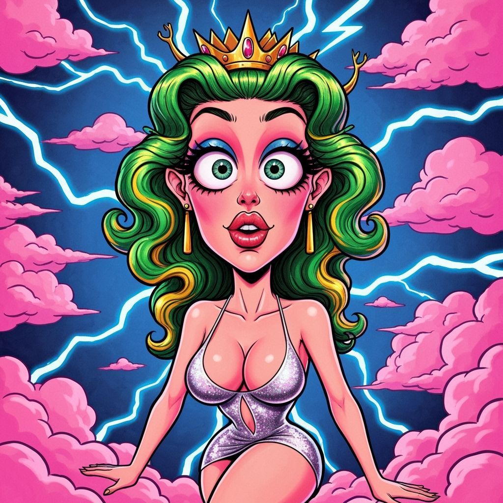 Exaggerated Aphrodite in Vibrant Cartoon Pin-Up Style