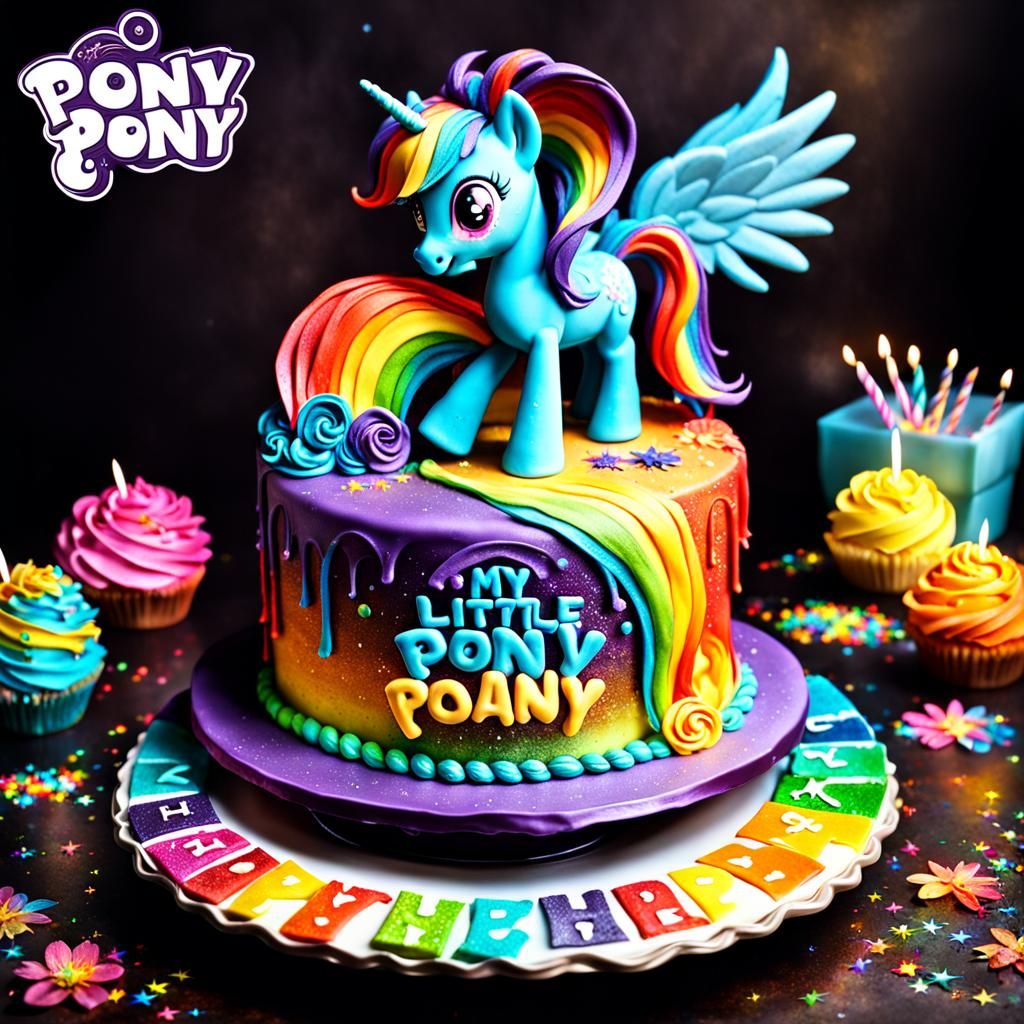 Hyperrealistic My Little Pony Birthday Cake with Rainbow