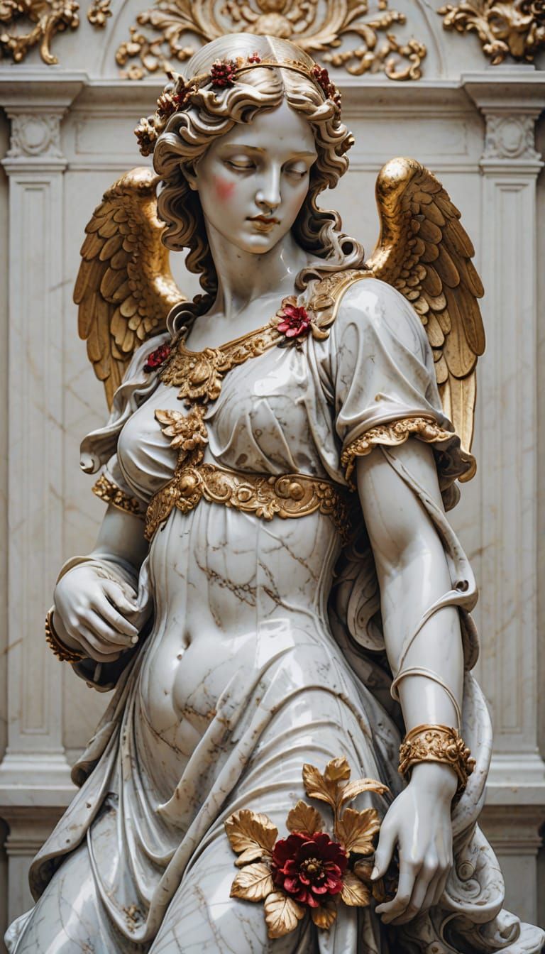 Serene Baroque Angel Statue in Warm, Golden Light