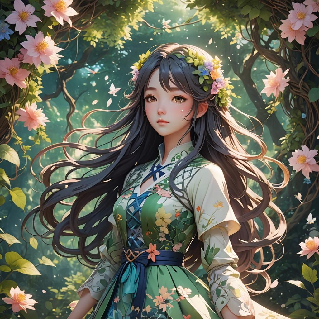 Anime Girl with Nature Powers in 3D Art