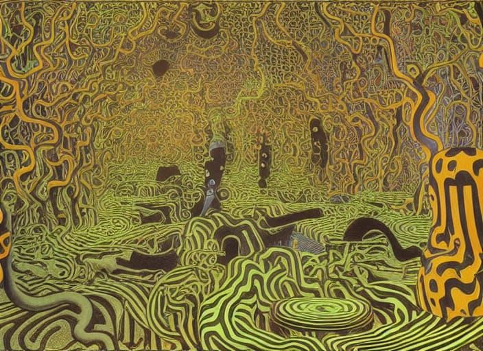 Horrific Snake Maze in Psychedelic Sci-Fi Style