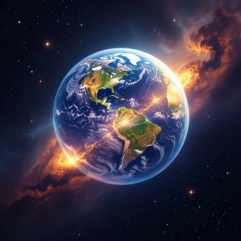 Ethereal Bubble Encasing Earth in Cosmic Art