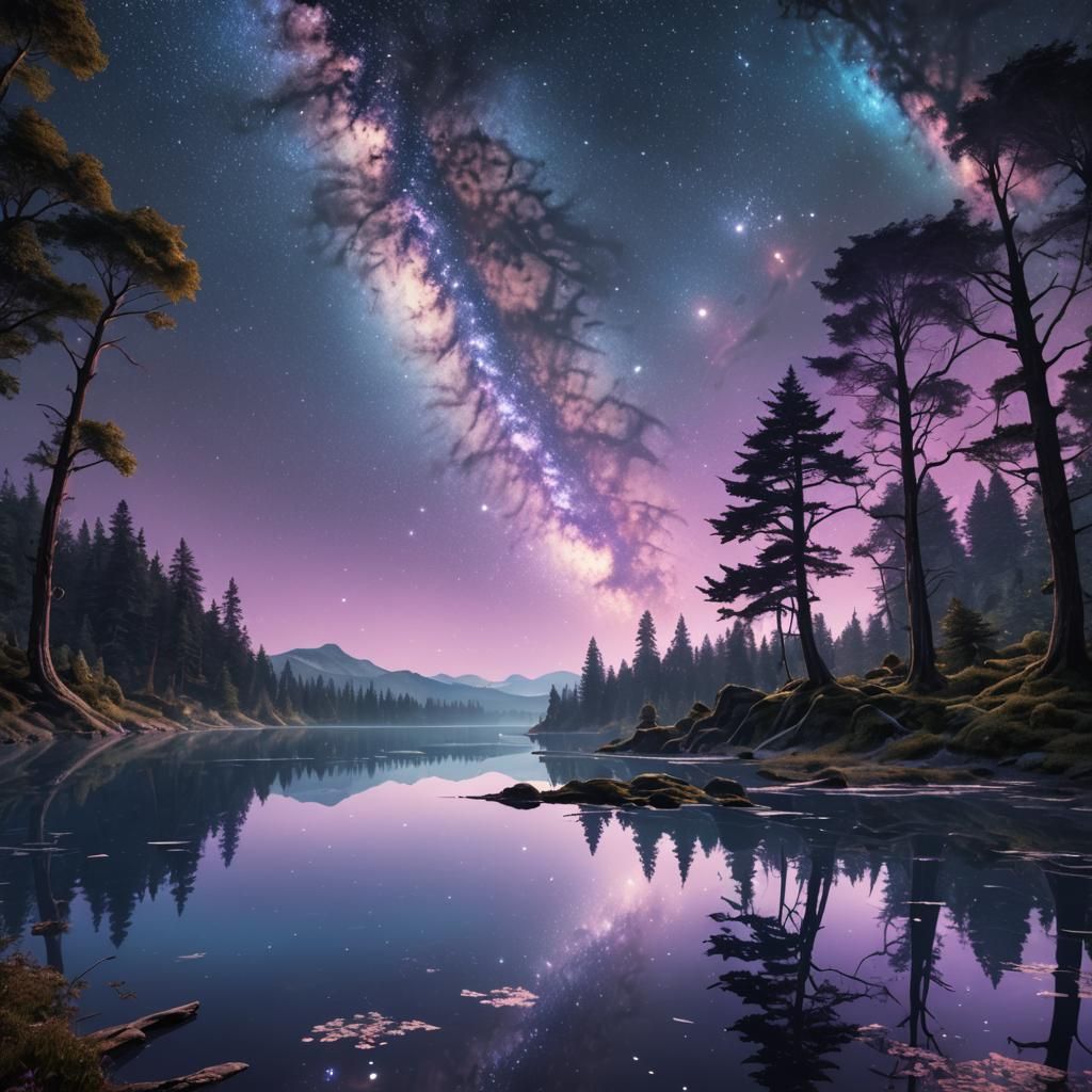 Milky Way Reflection in Enchanted Forest