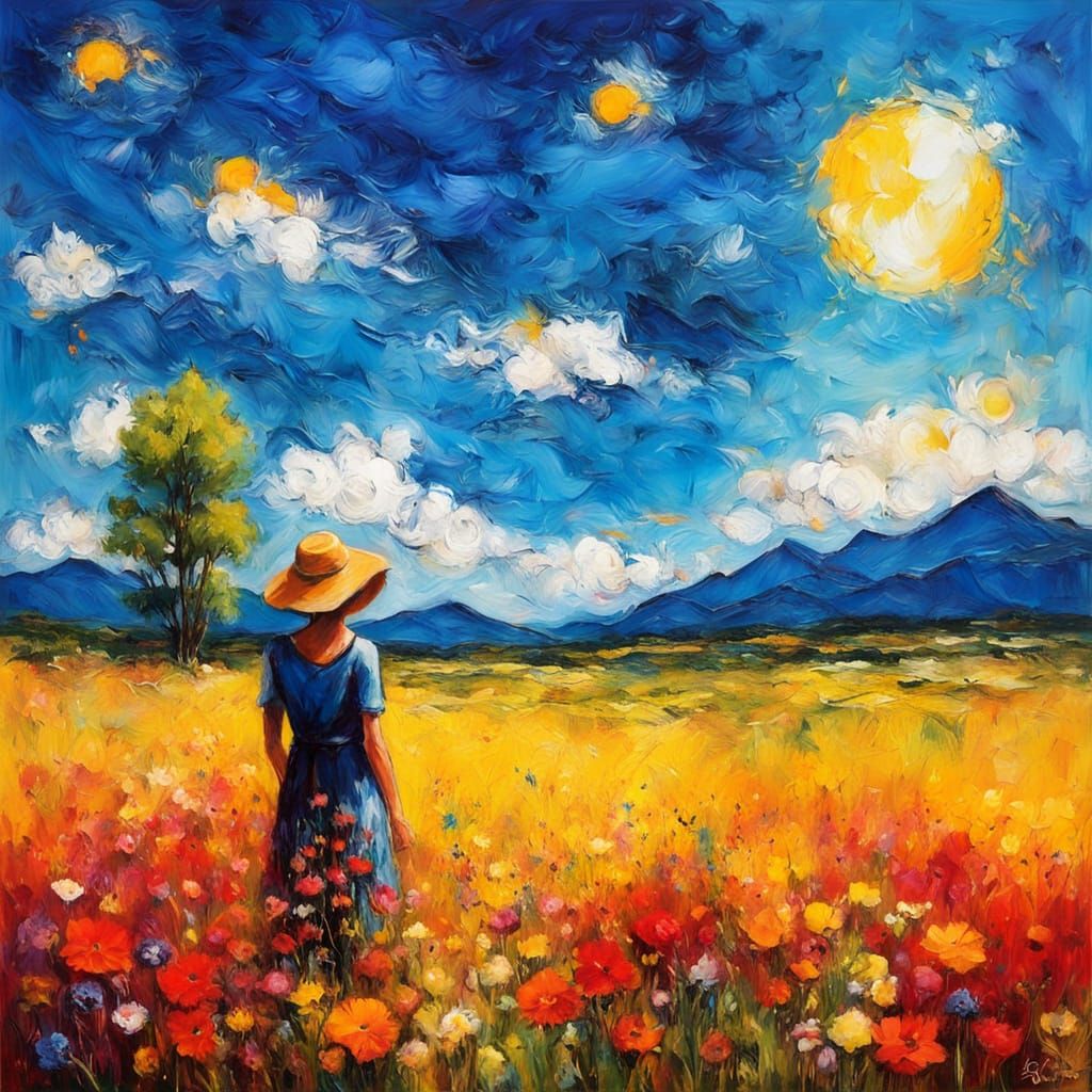 Expressionist Impasto Encaustic Painting of Woman in Flower ...