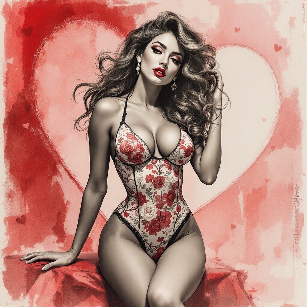 Glamorous Pinup Study in Soft Charcoal