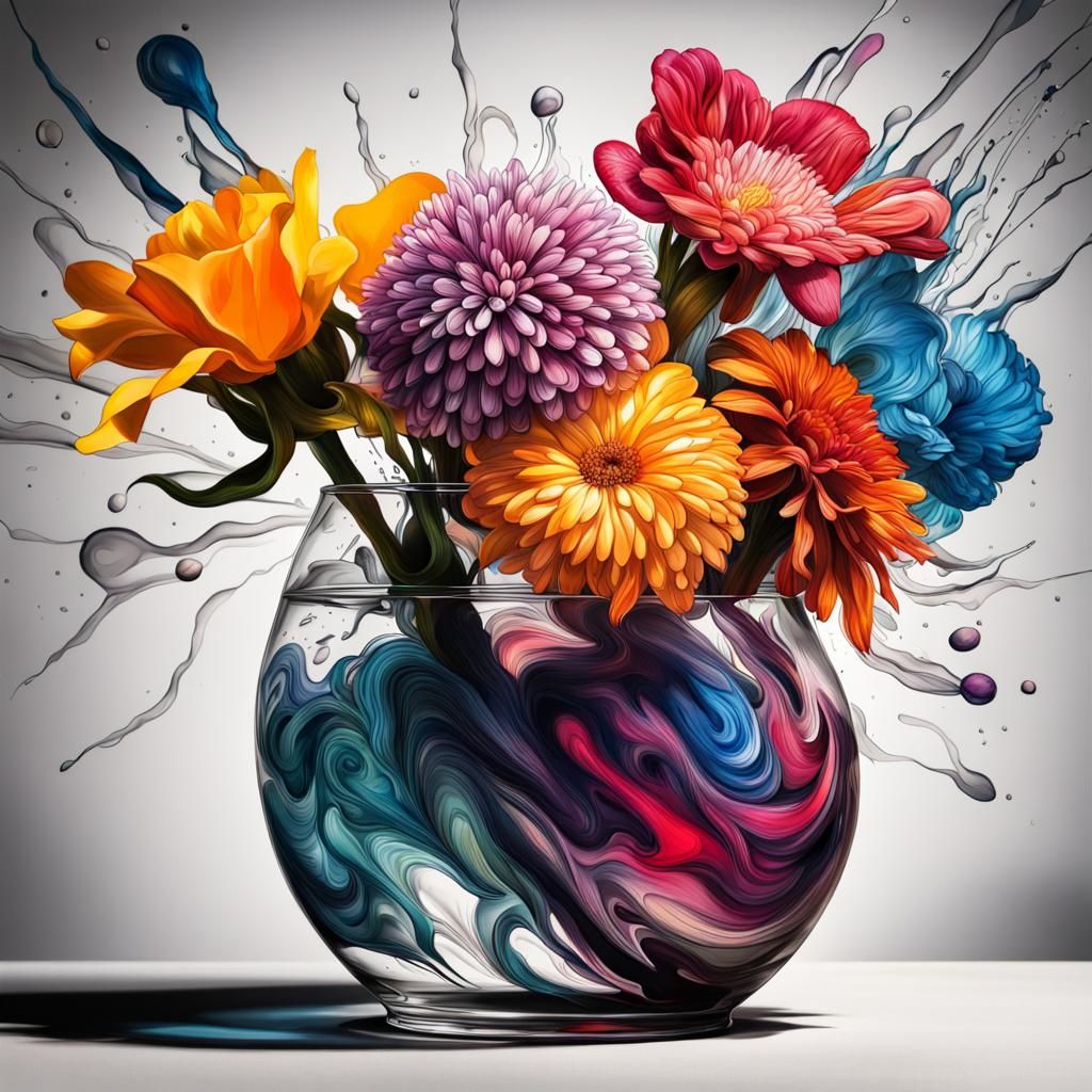 Hyperrealistic Floral Bouquet in Abstract Splash Art