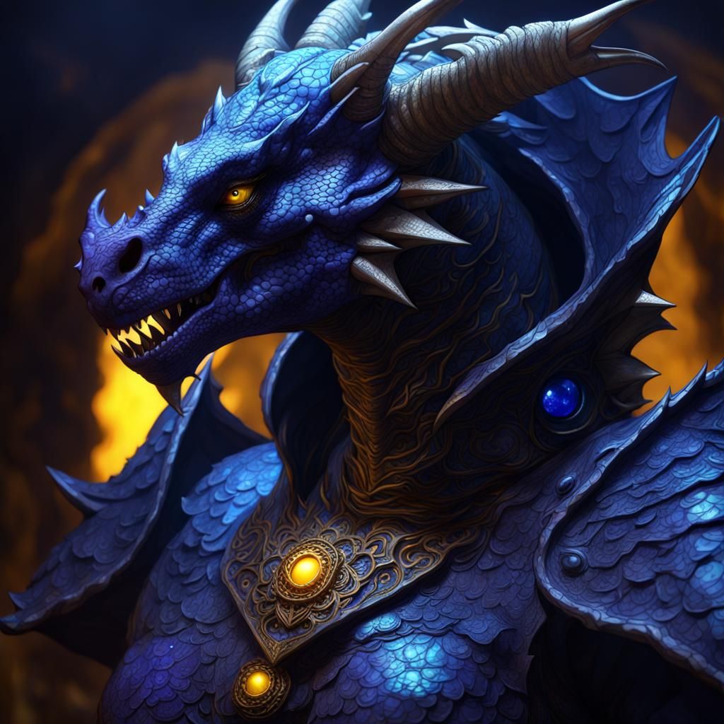 Dragonborn Paladin with Electric Blue Eyes: Dark Fantasy Art