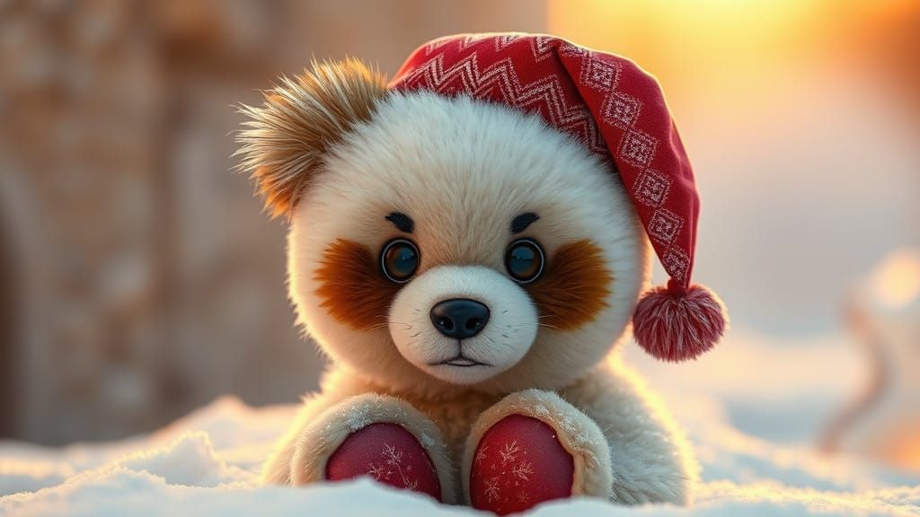 Romantic Winter Teddy Bear Fashionista in Golden Light