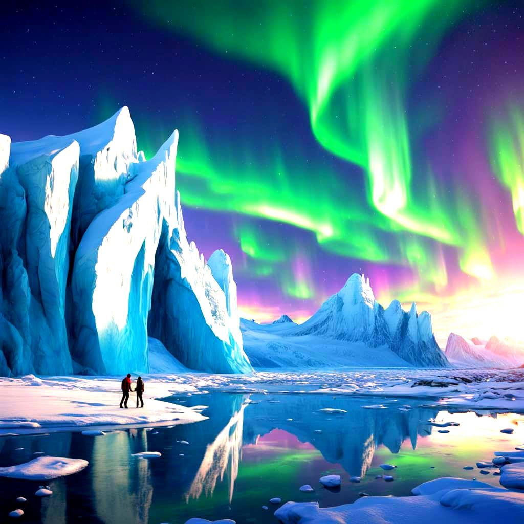 Majestic Arctic Aurora Over Glacial Landscape