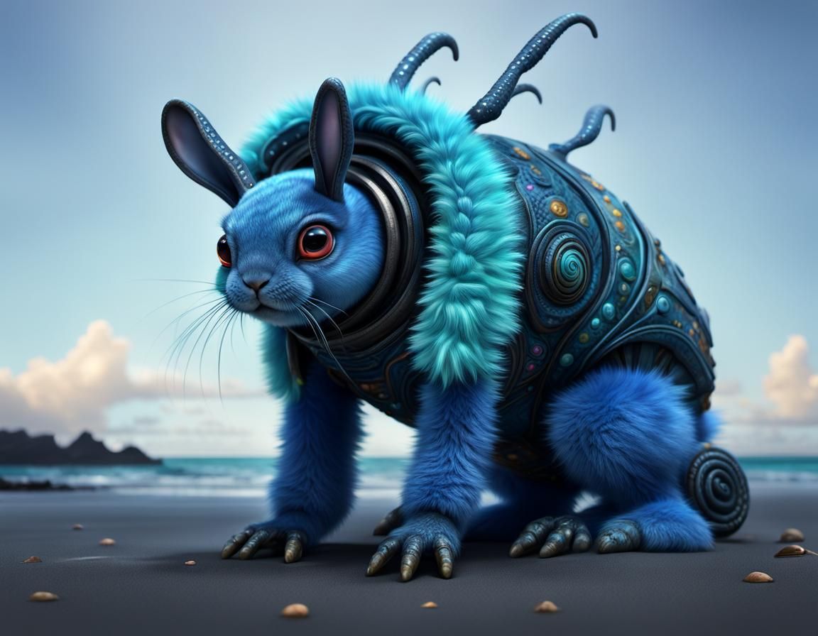 Surreal Alien Bunny in Vibrant Hawaiian Paradise