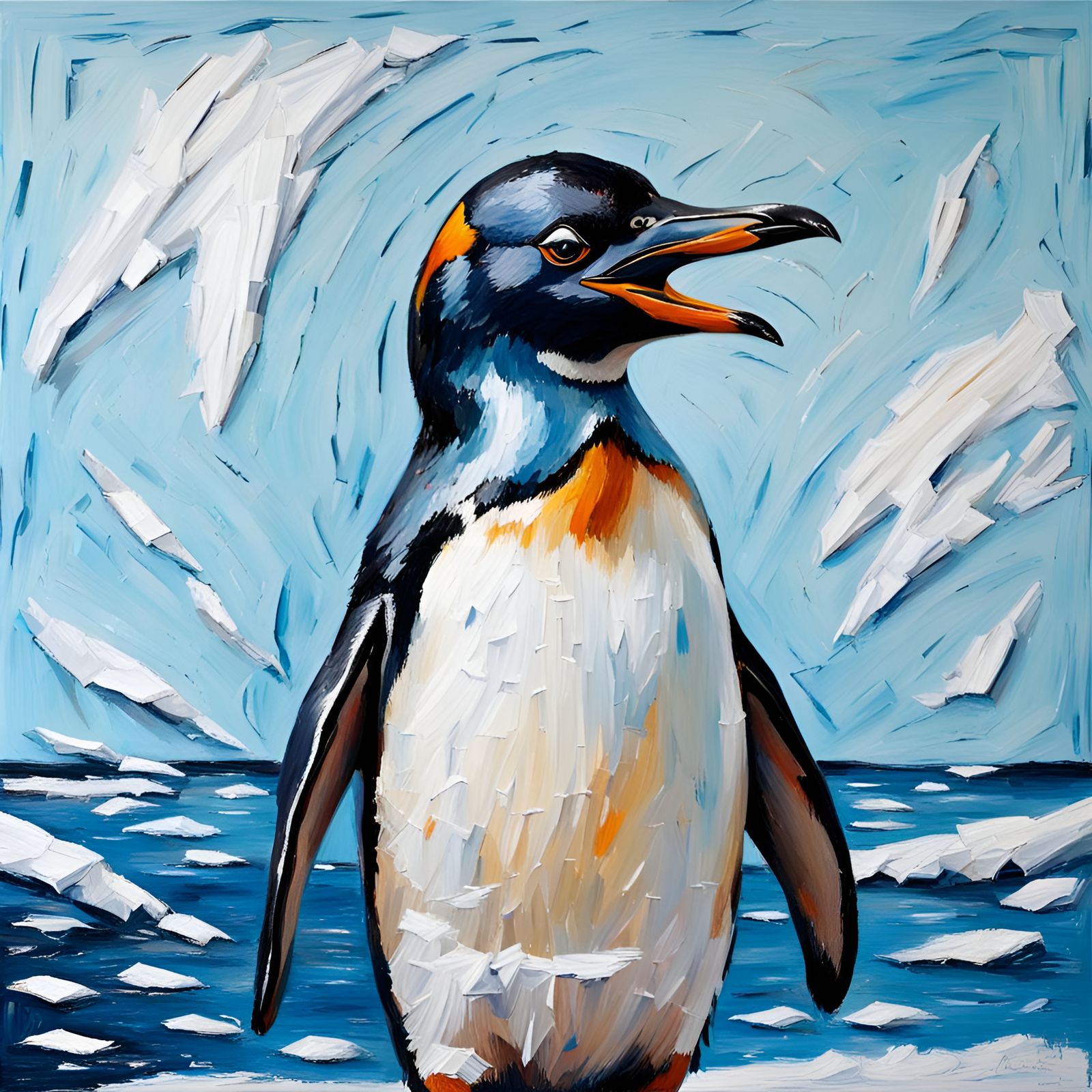 Penguin Portrait as Impasto Painting