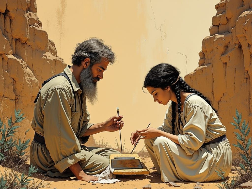 Mystical Desert Discovery in Whimsical Illustration Style