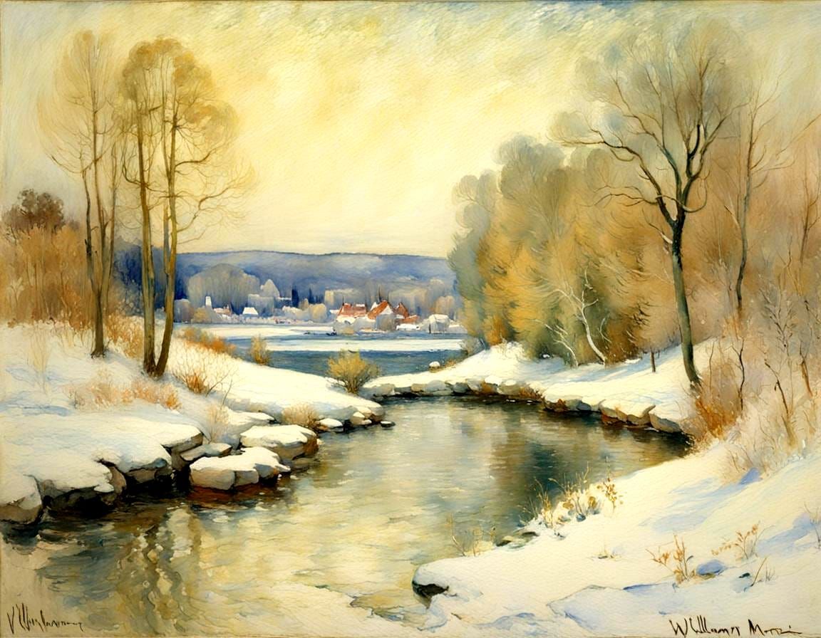Winter Scene in Impressionist Gouache Style