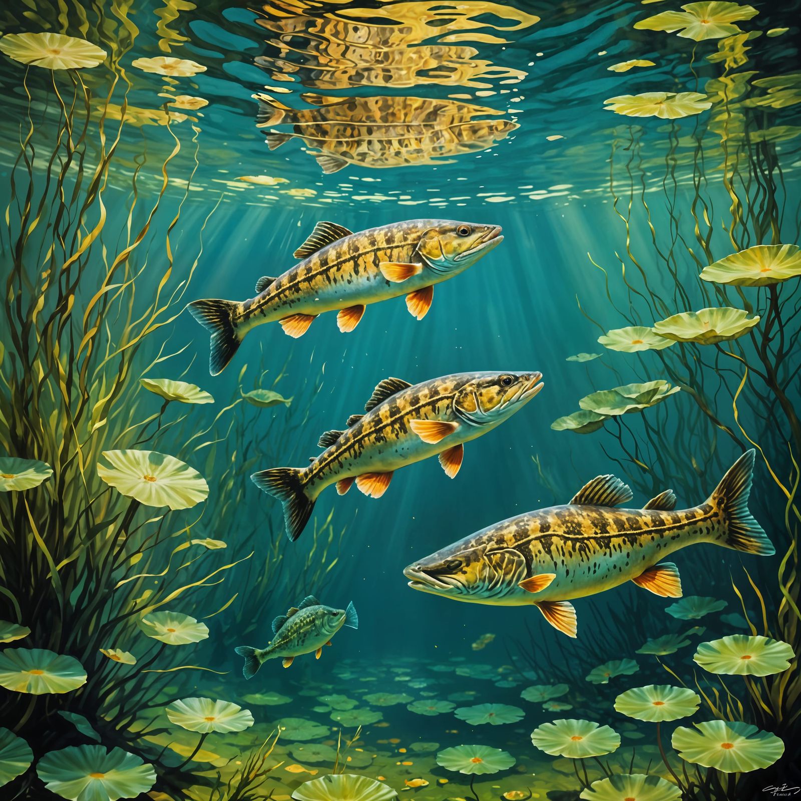Hybrid Fantasy Fishes in a Monet-Inspired Pond