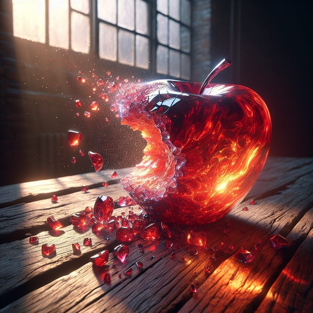 Vibrant Red Apple on Weathered Wooden Table