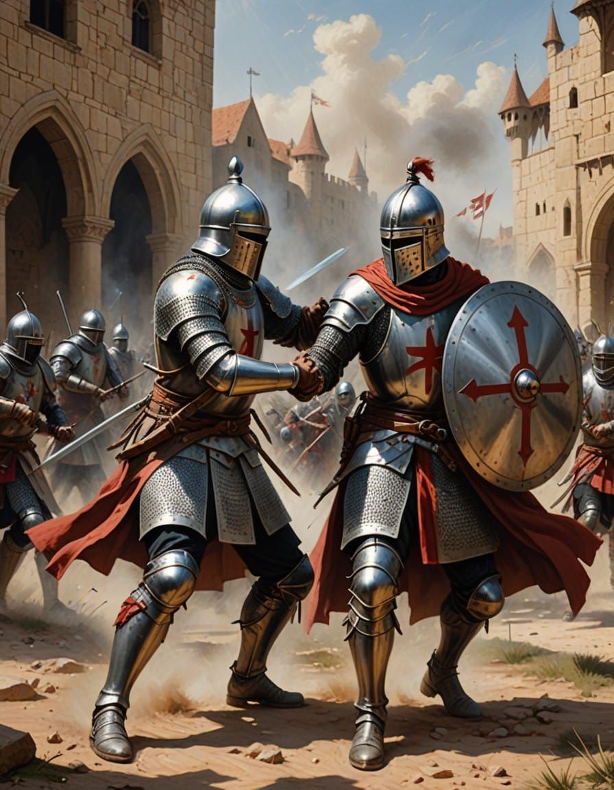 Medieval Knights Engage in Intense Hand-to-Hand Combat