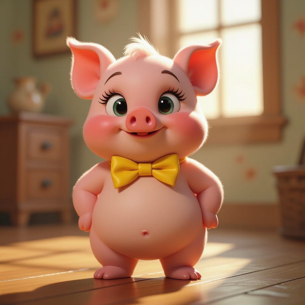 Photorealistic Porky Pig with Yellow Bow Tie