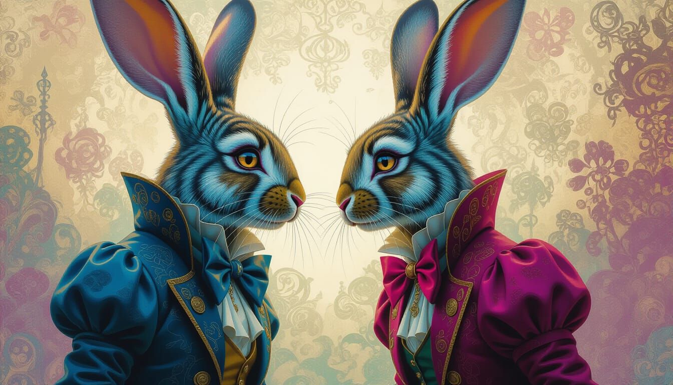 Alice and March Hare Stare, Hyperrealistic Fine Art