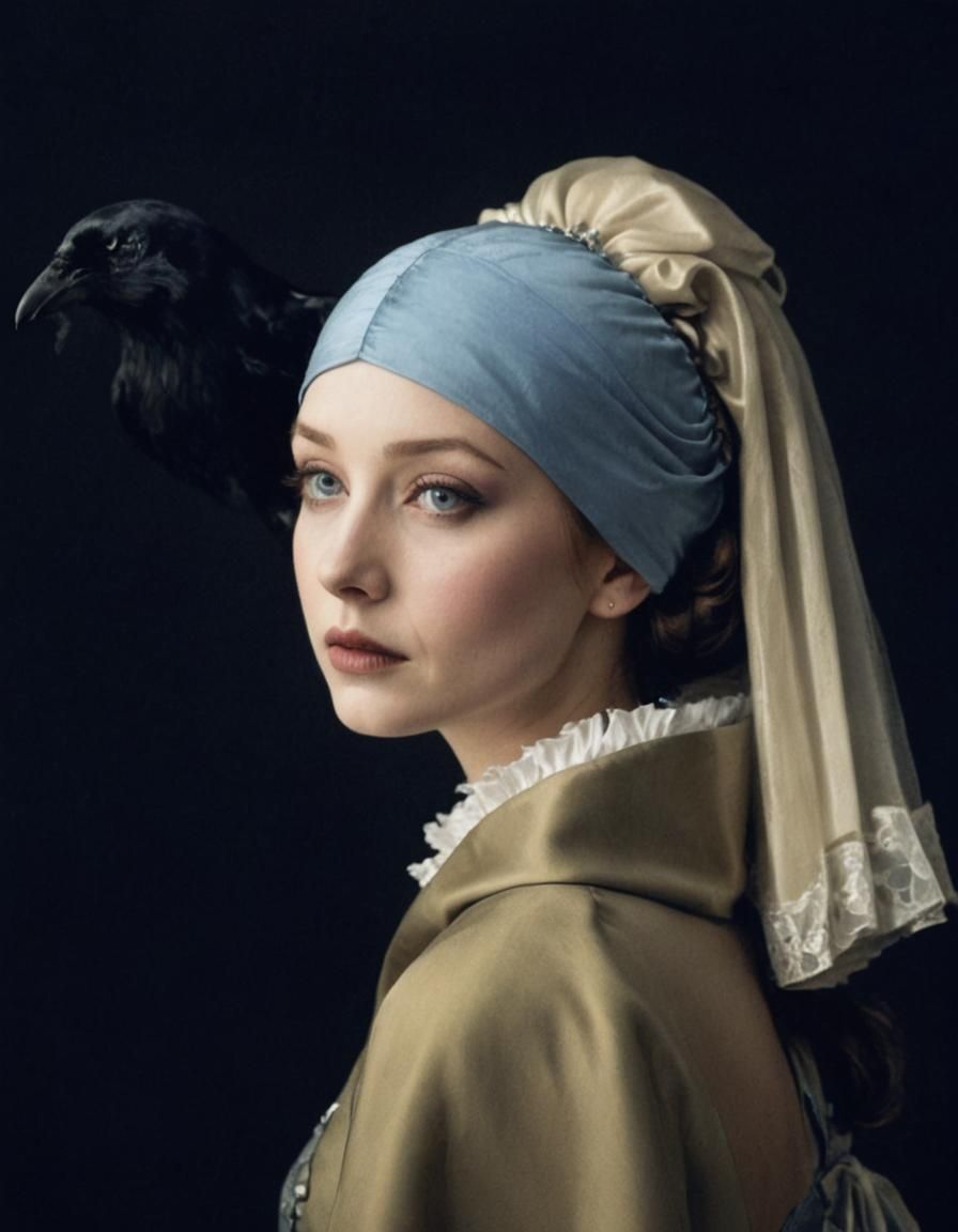 Raven's Gaze: Woman in Pale Blue Gown