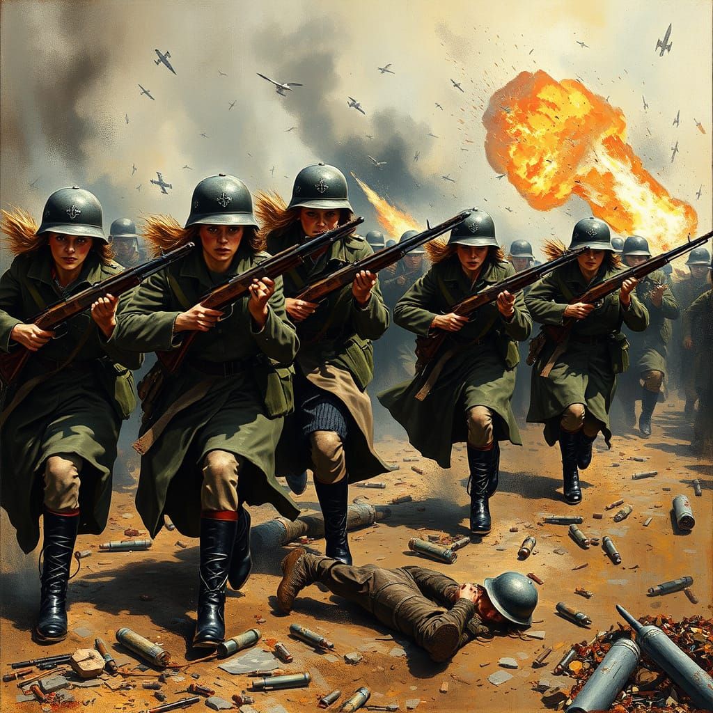 Fierce Female German Soldiers Charge Across War-Torn Battlef...