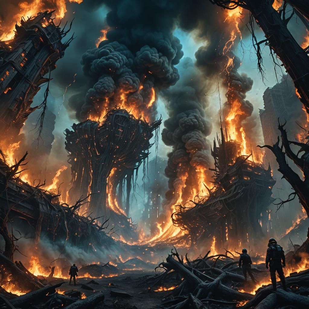 Giant Forest Fire with Fluorescent Blue Smoke