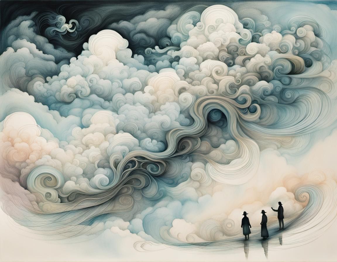 Ethereal Dreamscape in Fine Line Etching Style