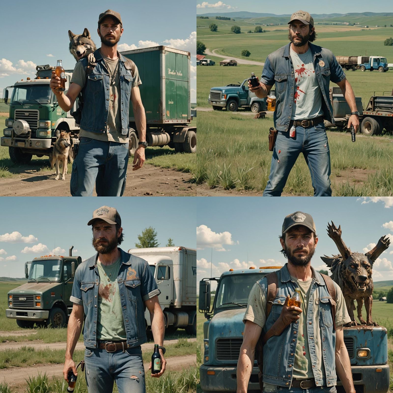 Wolf Humanoid and Man with Truck, Cinematic Film Still