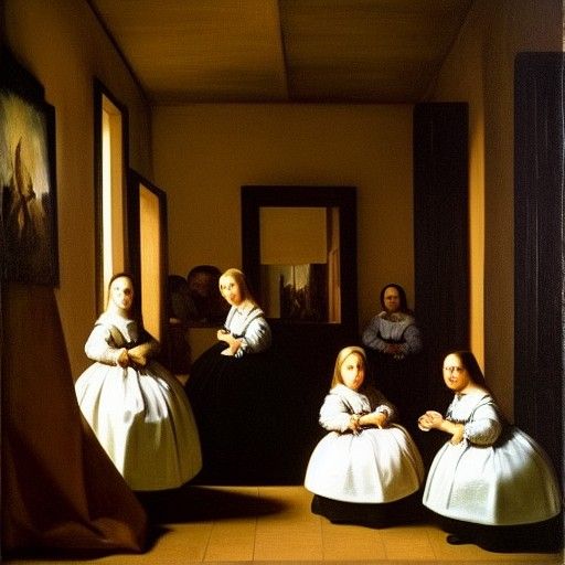 Eerie Las Meninas Painting in Renaissance Style