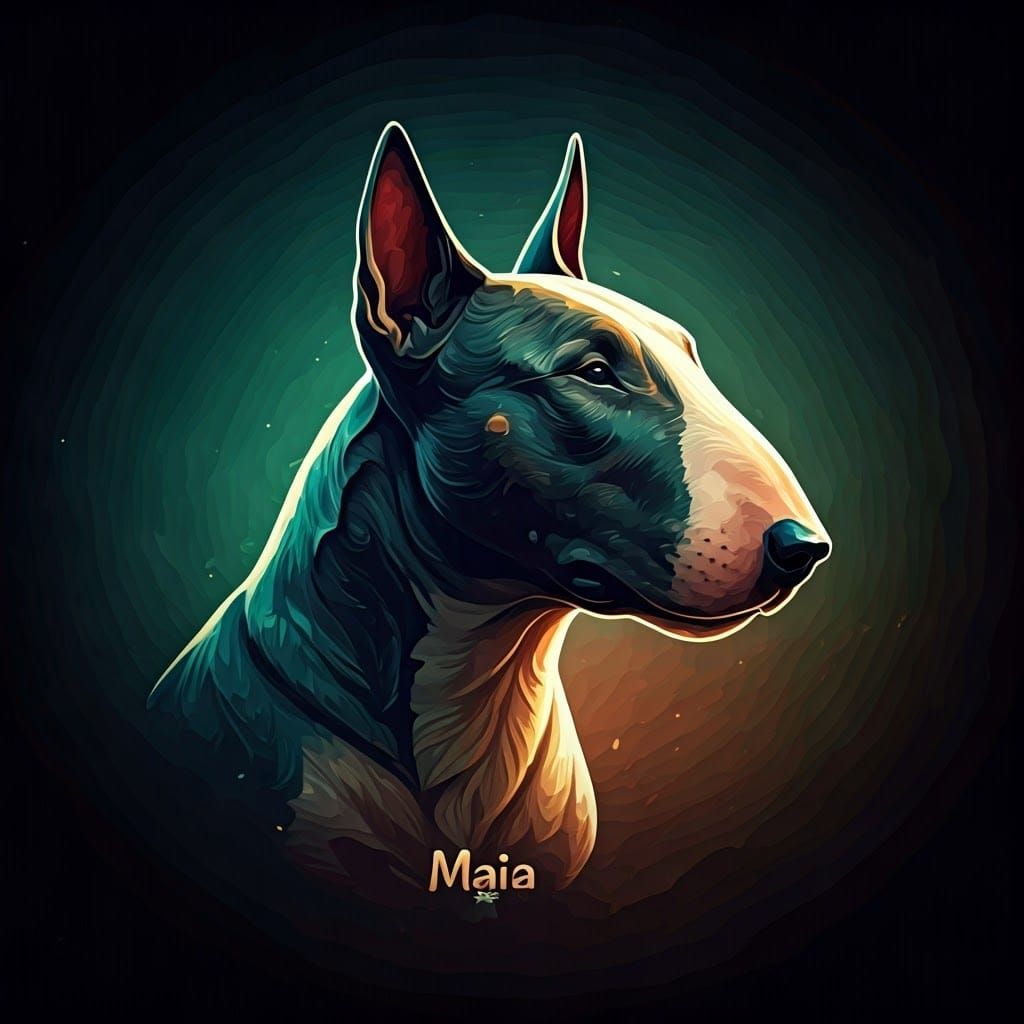 Bull Terrier Silhouette in Modern Fantasy Art Style