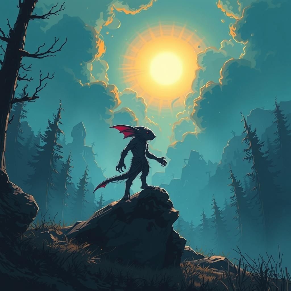 Kobold Silhouette on Misty Mountain Peak