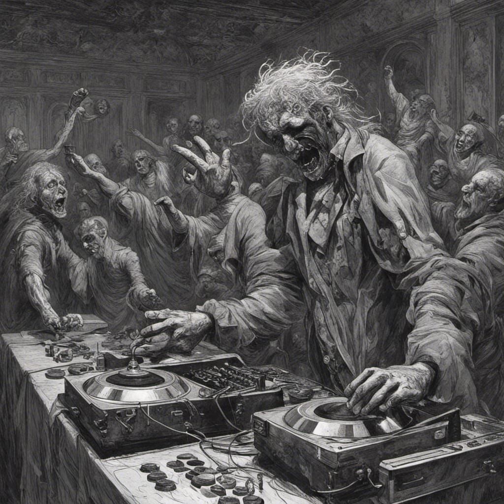Intense DJ Rave Scene in Horror Style