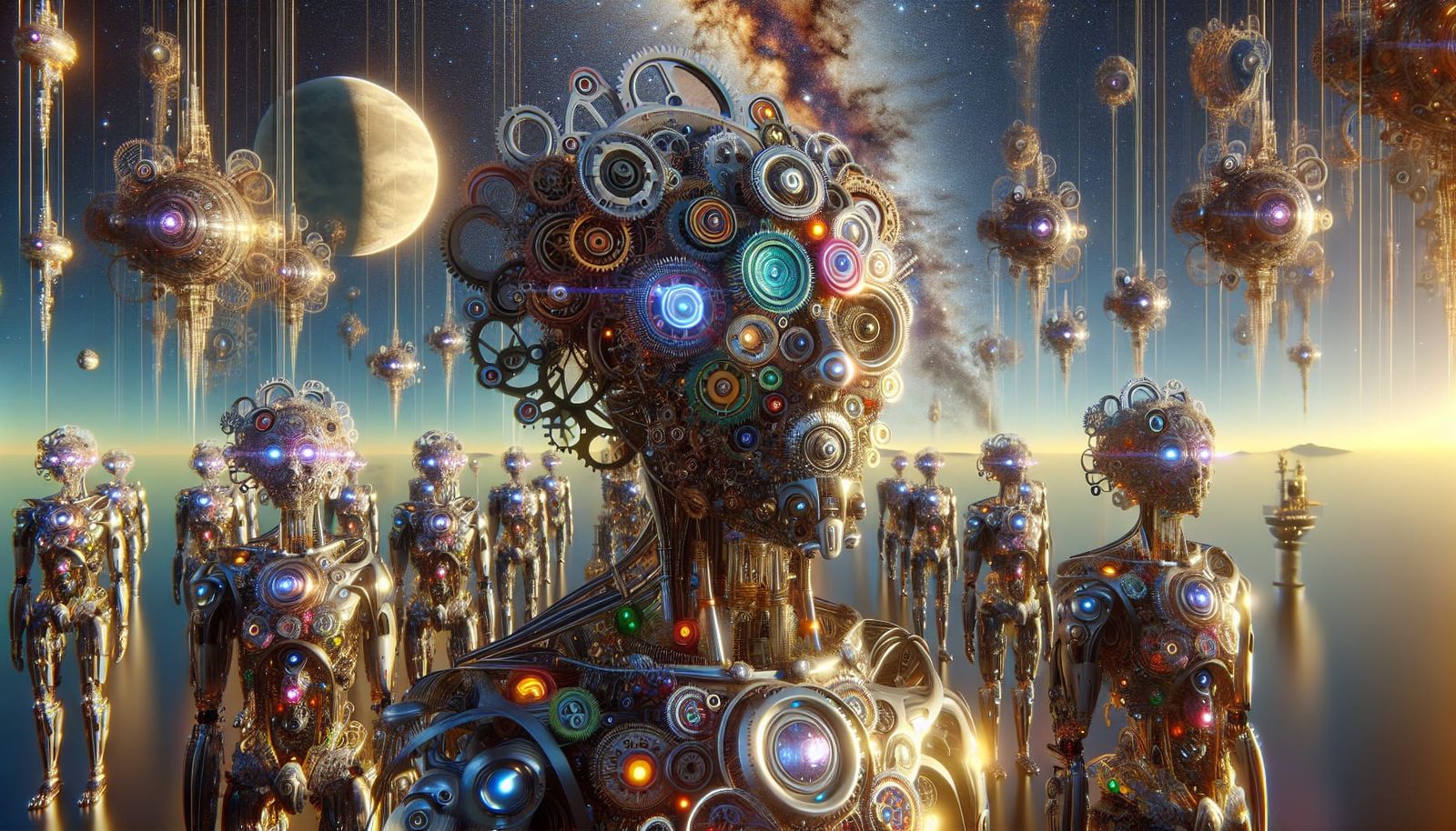 Clockwork Alien Diplomats in a Hyperrealistic 5D Realm