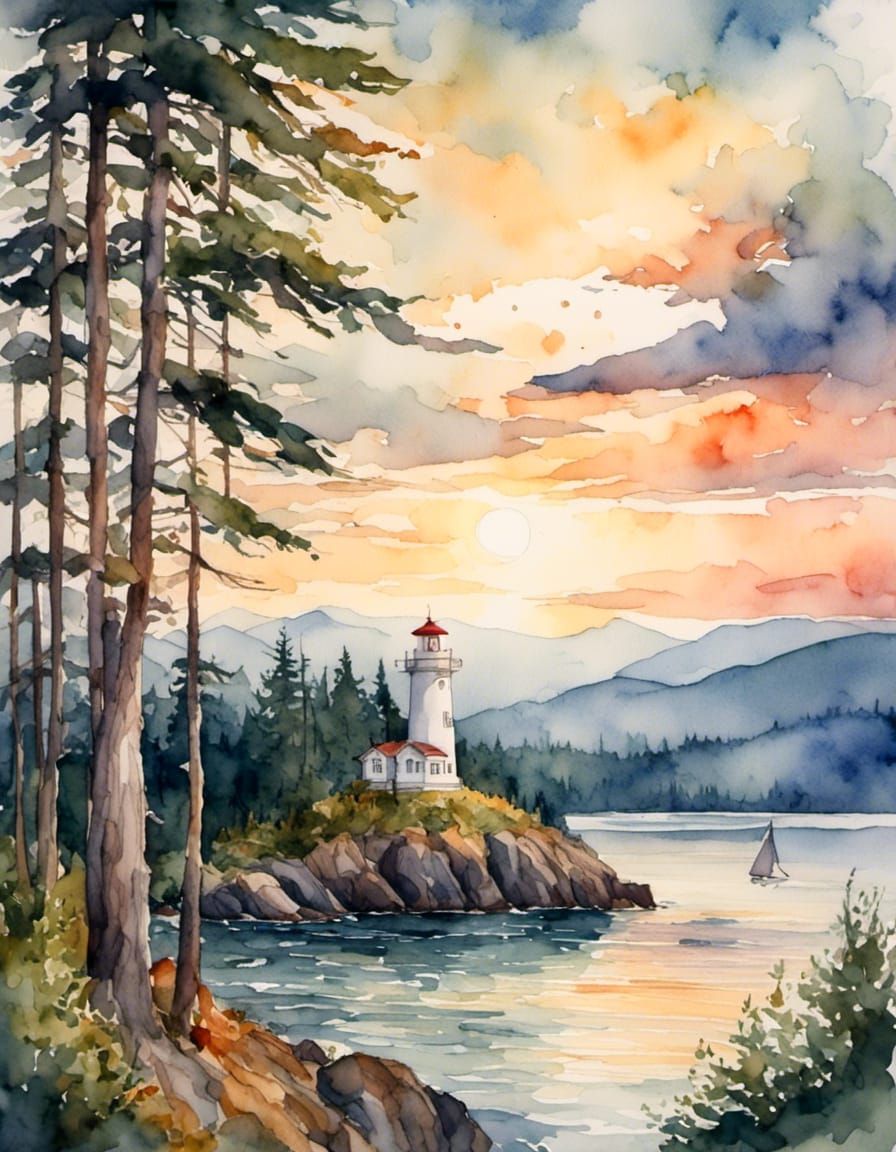 Quadra Island Sunset with Lighthouse