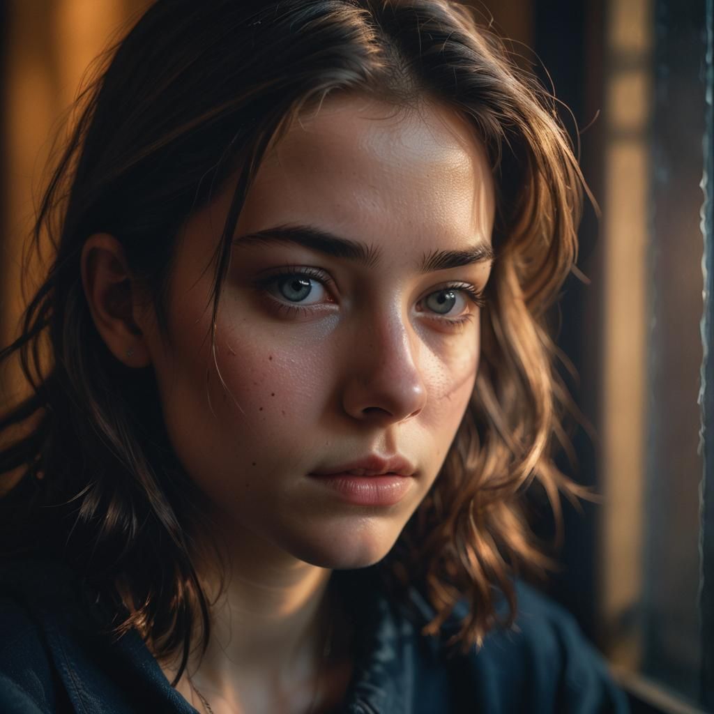 Hyperrealistic Portrait of a Contemplative Teenage Girl