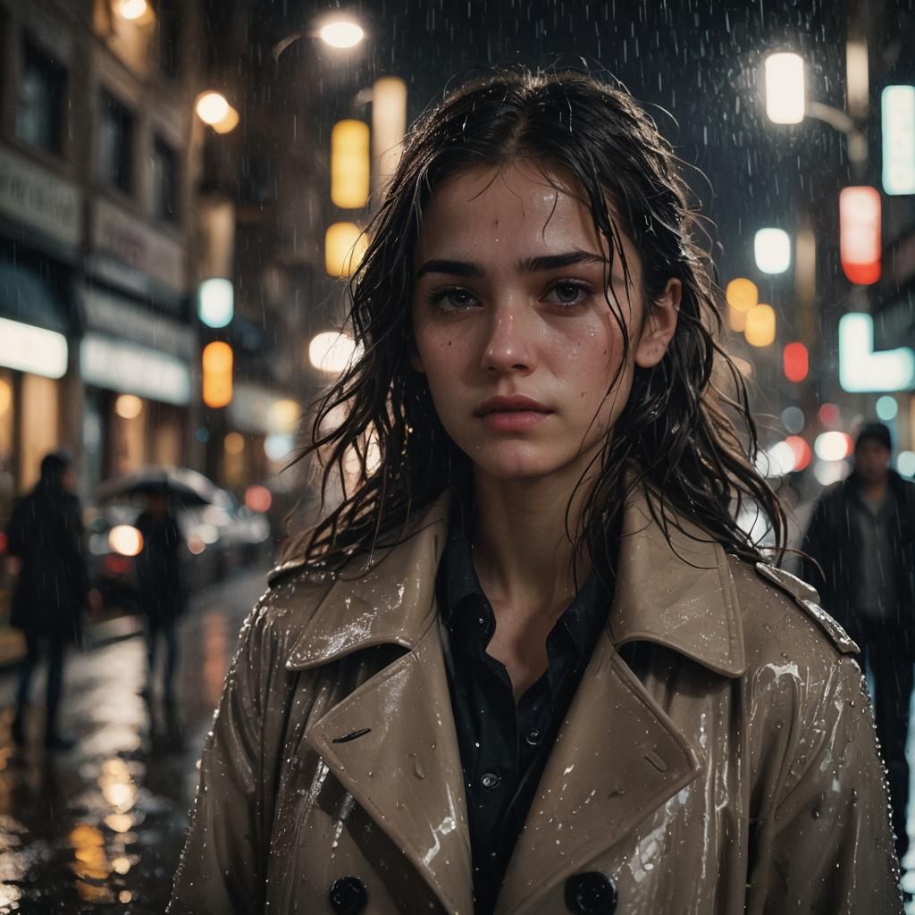 Teenage Girl in Moody Autumn Cityscape