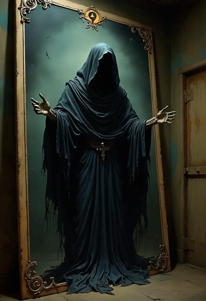 Dark Fantasy Figure in Graveyard: Surreal Digital Art