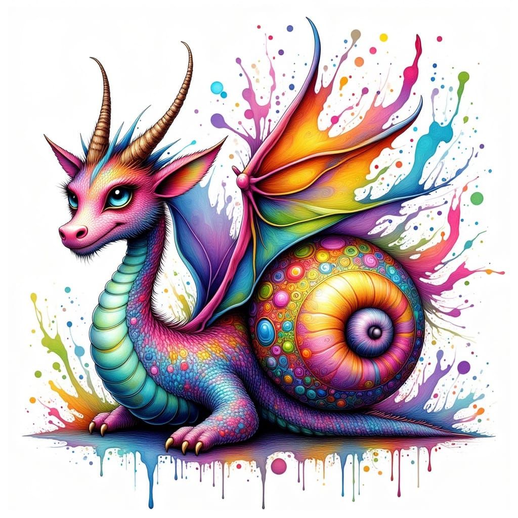 Epic Dragon-Snail in Vibrant Rainbow Colors