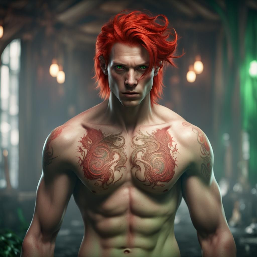 Attractive Redhead Man in Detailed Fantasy Art
