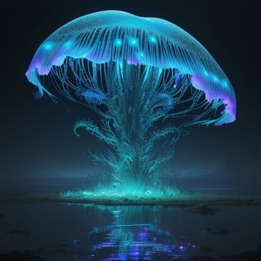 Luminous Tiger Jellyfish in Dreamy, Soft-Focus Haze