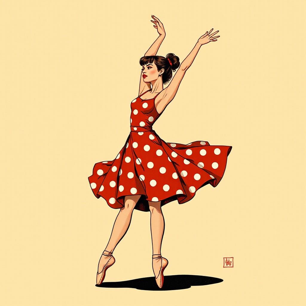 Ballerina in Polka Dots: Comic Book Art Style