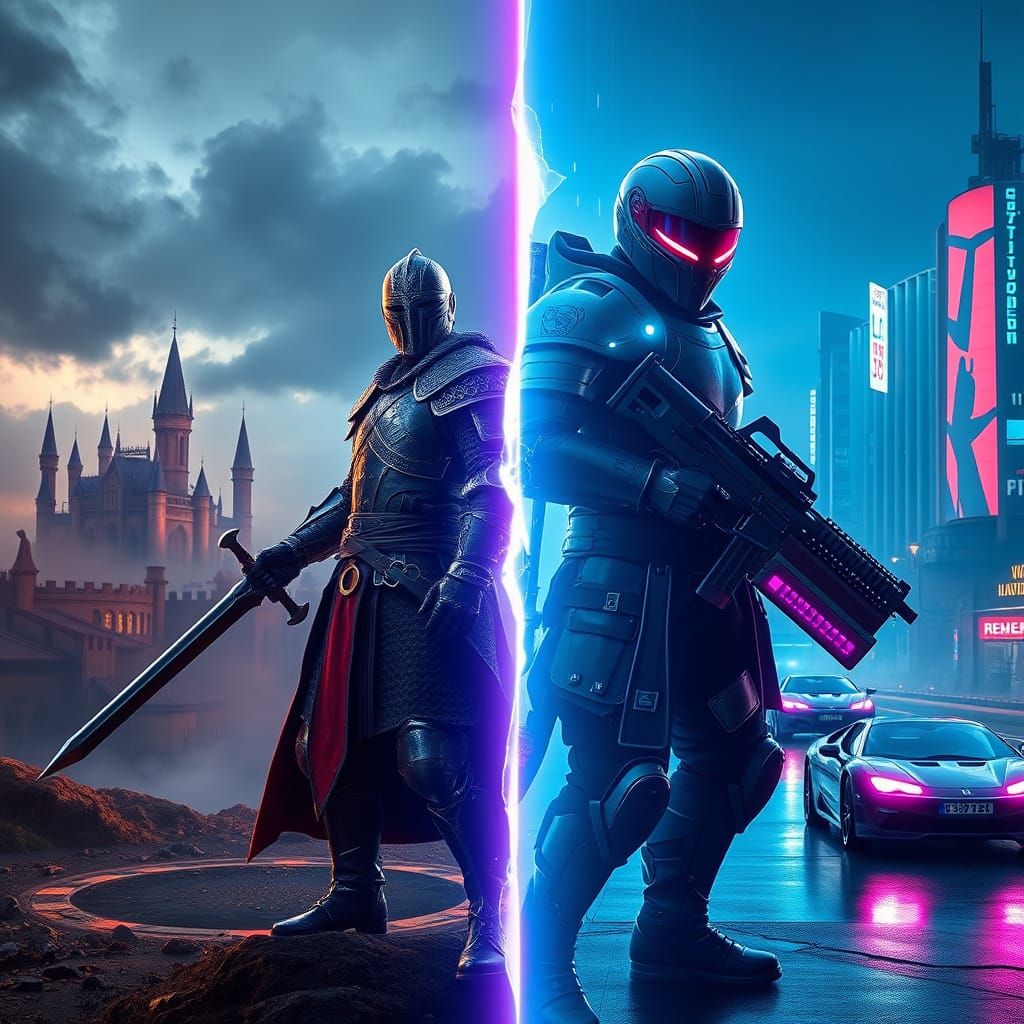 Epic Digital Artwork: Medieval Warrior Meets Sci-Fi Soldier ...